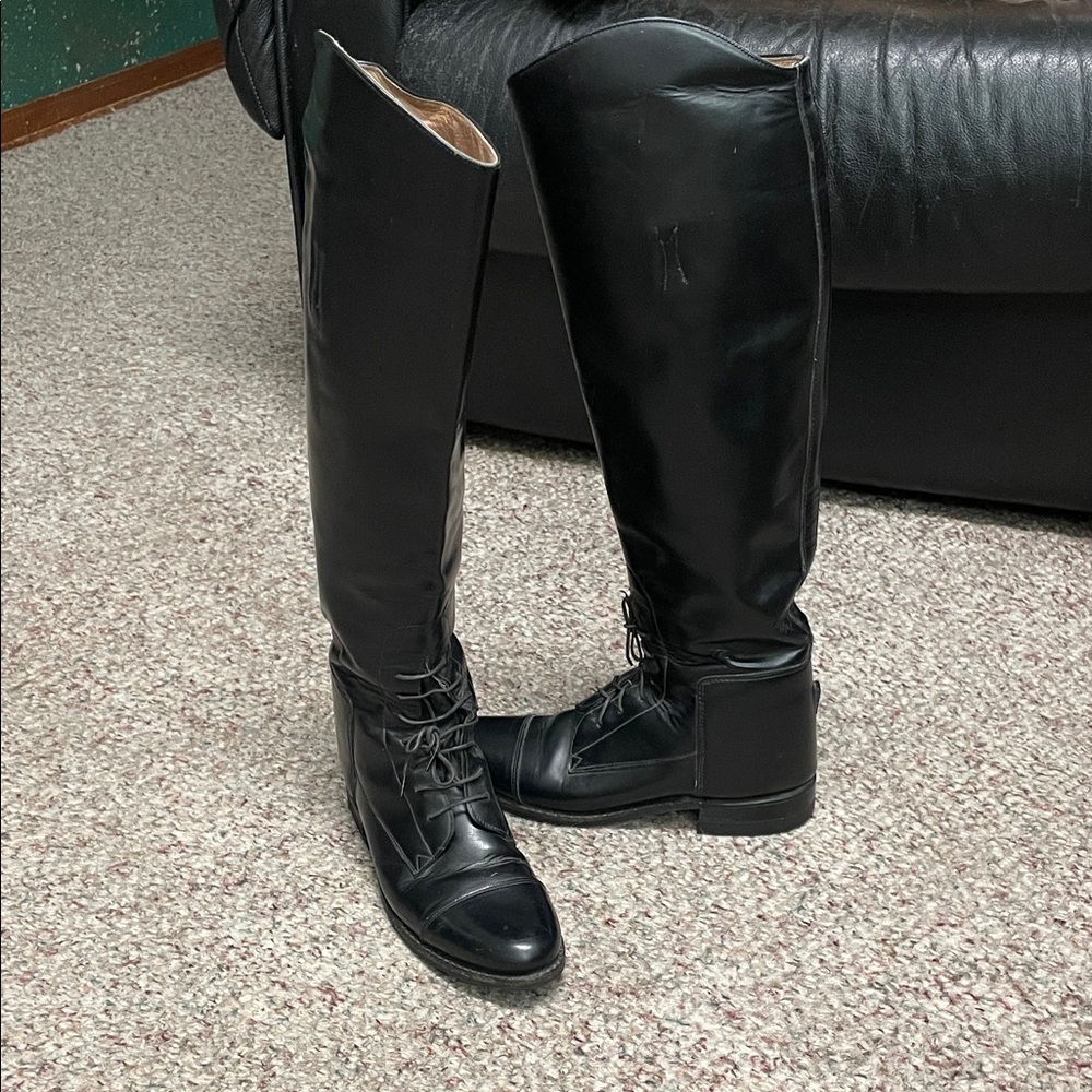 Vintage riding Black leather Knee-High Women's Boots